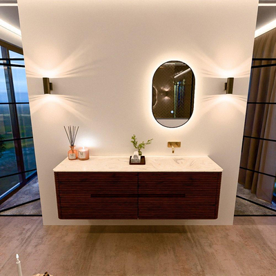 Mondiaz CIRO-DLUX Badkamermeubelset - 160x45x50cm - Solid surface wastafel Ostra - 1 wasbak Rechts - zonder kraangaten - 4 lades - Ruby