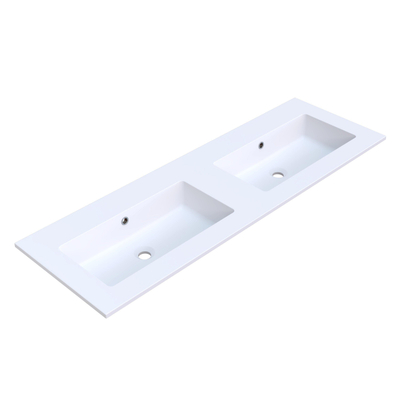 Arcqua Mira Lavabo encastré - 141x46x1.5cm - double vasque - sans trou de robinet - marbre de synthèse - blanc mat