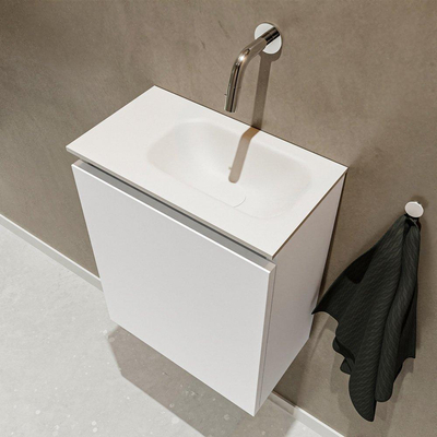 MONDIAZ TURE Toiletmeubel 40x23x50cm met 0 kraangaten 1 deuren talc mat Wastafel Eden rechts Solid Surface Wit