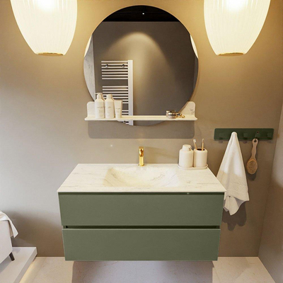 Mondiaz VICA-DLUX ensemble de meuble de salle de bain - 100cm - meuble sous-vasque armée - 2 tiroirs - lavabo encastré nuage milieu - 1 trou de robinet - version haute 60cm - opalo