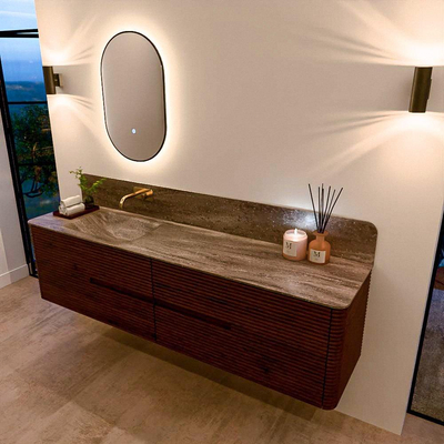 Mondiaz CIRO-DLUX Ensemble de meubles de salle de bains - 190x45x50cm - Plan vasque Solid surface Oza - 1 lavabo à gauche - sans trous de robinet - 4 tiroirs - Ruby