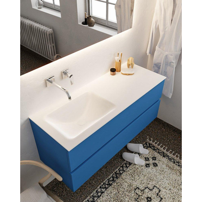 Mondiaz VICA ensemble de meuble de salle de bain - 120cm - meuble sous-vasque jeans - 2 tiroirs - lavabo cloud gauche - sans trou de robinet - miroir LED - version XL 60cm de haut