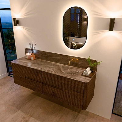 Mondiaz CIRO-DLUX Ensemble de meubles de salle de bains - 170x45x50cm - lavabo solid surface Oza - 1 vasque à droite - sans trous de robinet - 4 tiroirs - Dusk