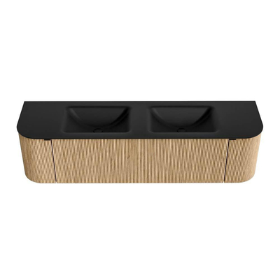 MONDIAZ KURVE 170cm badmeubel met module 25 Len R kleur Oak met 1 lade en 2 deuren. Wastafel CLOUD dubbel zonder kraangat Urban.