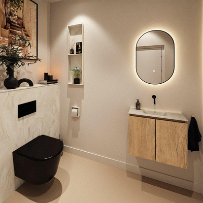 MONDIAZ TURE-DLUX Meuble toilette - 60cm - Washed Oak - EDEN - vasque Ostra - position centrale - sans trou de robinet