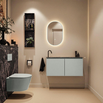 MONDIAZ TURE-DLUX meuble de WC 100 cm Greey. Lavabo EDEN Lava position gauche. Avec 1 trou de robinet.