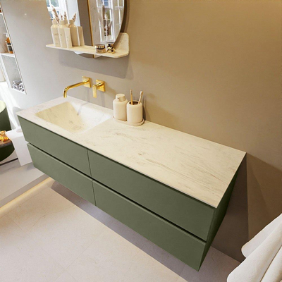 Mondiaz VICA-DLUX ensemble de meuble de salle de bain - 150cm - meuble sous-vasque armée - 4 tiroirs - lavabo encastré nuage gauche - sans trous de robinet - miroir modèle spot - version XL 60cm haut - opalo