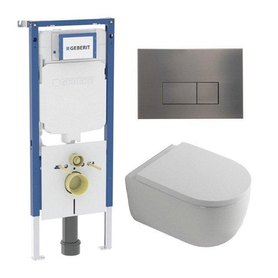 Toiletset QeramiQ Dely Swirl - 36,3x51,7cm - à fond creux - sans bride - réservoir encastré Geberit UP720 Duofix Sigma - assise de 35mm - plaque de déclenchement gunmetal - boutons rectangulaires - blanc mat