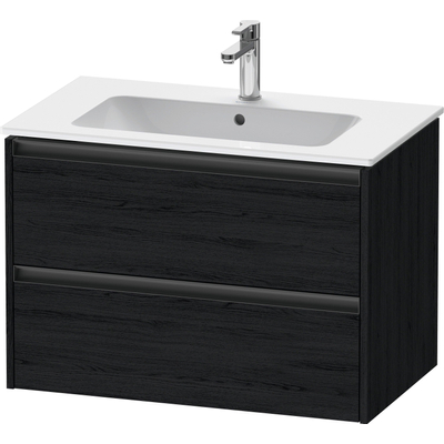 Duravit ketho 2 meuble sous lavabo avec 2 tiroirs 81x48x55cm avec poignées chêne anthracite noir mat