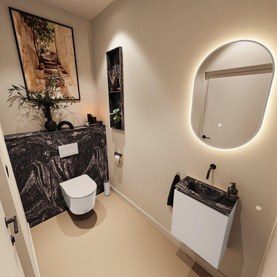 MONDIAZ TURE-DLUX Meuble toilette - 40cm - Linen - EDEN - vasque Lava - position centrale - sans trou de robinet