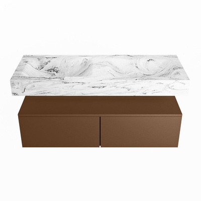 Mondiaz ALAN-DLUX Ensemble de meuble - 120cm - meuble Rust mat - 2 tiroirs - Lavabo Cloud Glace suspendu - vasque Gauche et droite - 2 trous de robinet