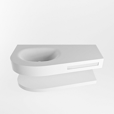 MONDIAZ RIVA Ensemble de meuble salle de bain - 100x50x5.8cm - 0 tiroirs - Talc mat - 0 trous de robinet - lavabo à gauche - solid surface talc