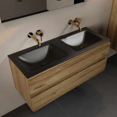 Mondiaz Aivy badmeubelset - 120x45x50cm - 0 kraangaten - 2 wasbakken urban Solid surface - Links en rechts - 2 lades - Met spiegel - Melamine Chai