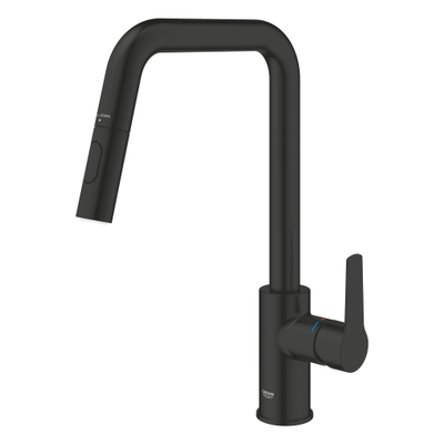 Grohe Start QuickFix Keukenkraan - met uittrekbare handdouche - met dual spray - voorsprong 22.1cm - matte black (mat zwart)