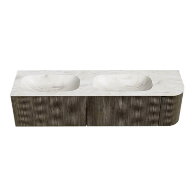 Mondiaz KURVE-DLUX Ensemble de meuble de salle de bains - 175x46x40cm - 2 tiroirs - 1 porte - vasque solid surface - double / gauche - 2 trous de robinet - Shadow