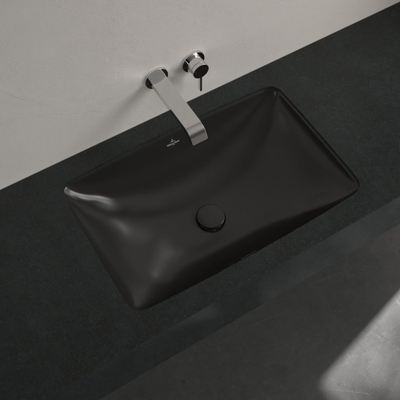 Villeroy & Boch Loop & Friends onderbouwwastafel - 61.5x38cm - zonder kraangat - met overloop CeramicPlus - Pure Black (zwart)