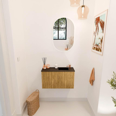 Mondiaz JOYA 70cm toiletmeubel - kleur Oak - Wastafel FAYE positie Rechts 1 kraangat kleur Urban.