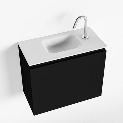 MONDIAZ OLAN Kit lave-mains - 60x30x40cm - 1 trou de robinet - 1 tiroir - urban mat - lavabo central - Solid Surface Blanc