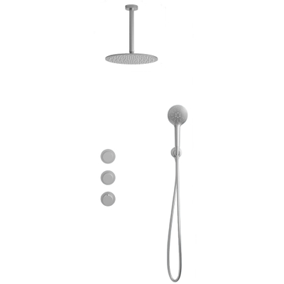 Fortifura Nebbio Ensemble de douche pluie - robinet encastré - élément encastré - coude de raccordement mural - flexible de douche lisse - douchette ronde - bras de plafond 20cm - douche de tête 30cm - inox brossé PVD