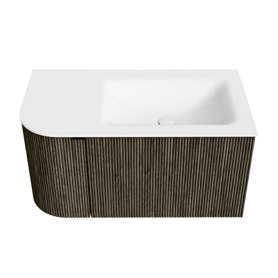 Mondiaz KURVE Badkamermeubelset - 85x46x40cm - 1 lade - 1 deur - wastafel solid surface - rechts - 1 kraangat - Shadow