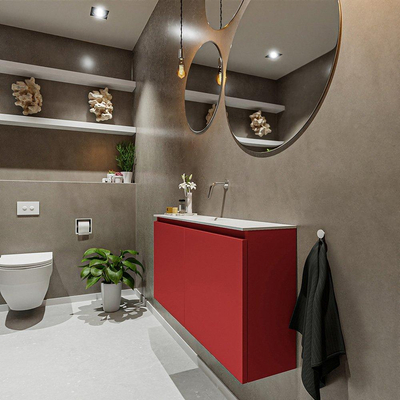 MONDIAZ TURE Toiletmeubel 100x23x50cm met 0 kraangaten 2 deuren fire mat Wastafel Eden midden Solid Surface Wit
