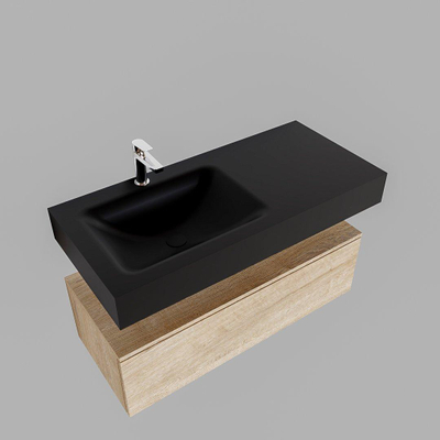 MONDIAZ ALAN 100cm - meuble bas - chêne blanchi - 1 tiroir - lavabo suspendu - vasque à gauche - 1 trou de robinet - urban