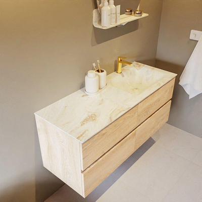 Mondiaz VICA-DLUX ensemble de meuble de salle de bain - 120cm - meuble sous-vasque chêne blanchi - 4 tiroirs - lavabo encastré cloud droite - 1 trou de robinet - version haute de 60cm - frape