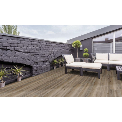 EnergieKer Carrelage pour terrasse 30x120x2cm Look bois Marron mat