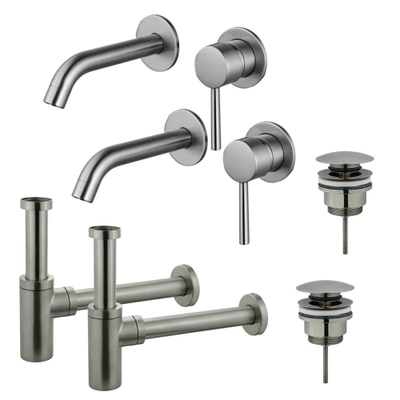 FugaFlow Eccelente Sobrado Kit robinet lavabo - pour double vasque - robinet rehaussé - bonde clic clac - siphon design - PVD