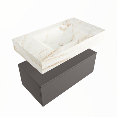 Mondiaz ALAN-DLUX Ensemble de meuble - 80cm - meuble Dark grey mat - 1 tiroir - Lavabo Cloud Frappe suspendu - vasque Centre - 1 trou de robinet
