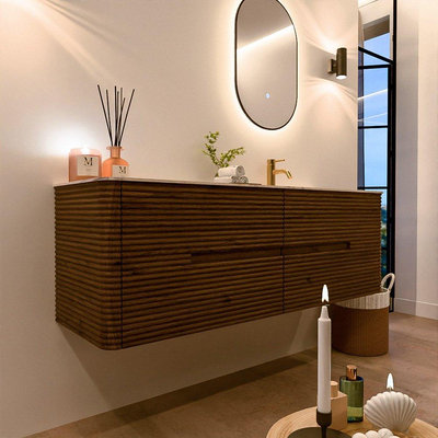 Mondiaz CIRO-DLUX Meuble de salle de bains - 150x45x50cm - Plan-vasque solid surface Nata - 1 lavabo à droite - 1 trou de robinet - 4 tiroirs - Dusk