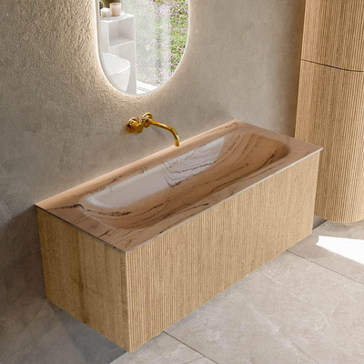 MONDIAZ KURVE-DLUX 110cm badmeubel kleur Oak met 1 lade en 0 deuren. Wastafel BIG MEDIUM Midden zonder kraangat Arena.