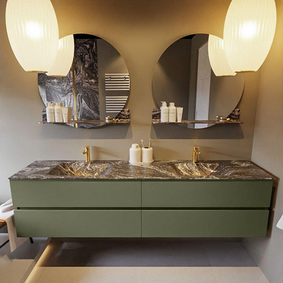 Mondiaz VICA-DLUX ensemble de meuble de salle de bain - 200cm - meuble sous-vasque armée - 4 tiroirs - lavabo encastré nuage double - 2 trous de robinet - version haute de 60cm - lave