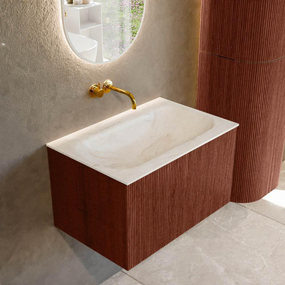 Mondiaz KURVE-DLUX Badkamermeubelset - 70x46x40cm - 1 lade - wastafel solid surface - midden - zonder kraangat - Ruby