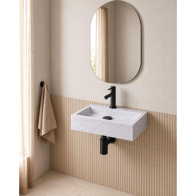 Fortifura Fuente fonteinset – rechthoekig – 38x24x8 cm – marmer wit – mat zwarte kraan