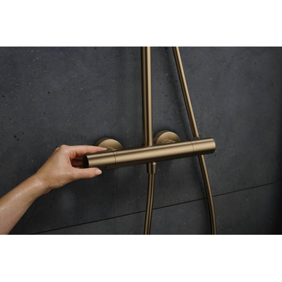 Hansgrohe Pulsify S Puro Ensemble de douche de tête thermostatique - 26cm - douche de tête ronde - douchette à main - bronze brossé (bronze)
