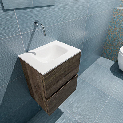MONDIAZ ADA Toiletmeubel 40x30x50cm met 0 kraangaten 2 lades dark brown mat Wastafel Lex midden Solid Surface Wit