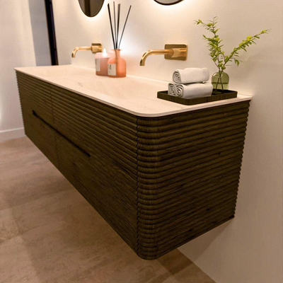 Mondiaz CIRO-DLUX Badkamermeubelset - 170x45x50cm - Solid surface wastafel Meli - 2 wasbak Dubbel - zonder kraangaten - 4 lades - Shadow