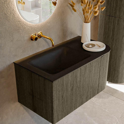 Mondiaz KURVE Ensemble de meubles de salle de bains - 85x46x40cm - 1 tiroir - 1 porte - lavabo solid surface - gauche - sans trou de robinet - Shadow