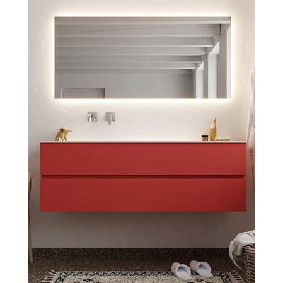 Mondiaz VICA ensemble de meuble de salle de bain - 150cm - meuble sous-vasque fire - 2 tiroirs - lavabo cloud gauche - sans trou de robinet - miroir LED - version XL 60cm de haut