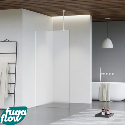 FugaFlow Eccelente Vetro douche à l'italienne salle de bain - 120x200cm - verre mat - bras plafond - blanc mat