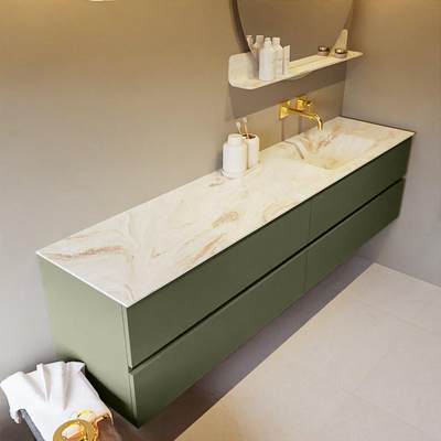MONDIAZ VICA-DLUX Ensemble meuble de salle de bains - 200cm - meuble bas army - 4 tiroirs - lavabo encastré cloud à droite - sans trous de robinetterie - version haute 60cm - frape