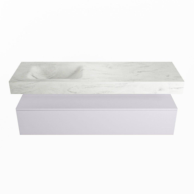 Mondiaz ALAN-DLUX Ensemble de meuble - 150cm - meuble Cale mat - 1 tiroir - Lavabo Cloud Opalo suspendu - vasque Gauche - 1 trou de robinet