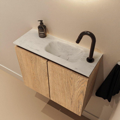 MONDIAZ TURE-DLUX 60cm toiletmeubel Washed Oak. EDEN wastafel Opalo positie rechts. Met 1 kraangat.