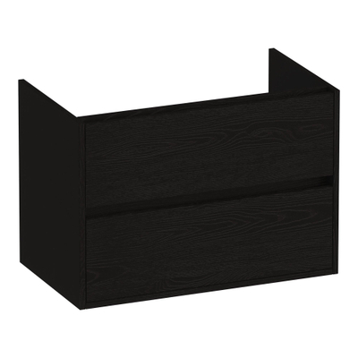 BRAUER Adore wastafelonderkast 80x46x55cm 2 softclose lades Timber Black MET Ocean Medium topblad 160x46x4cm Timber Black Topbladbeugel Koper SHOWROOMMODEL