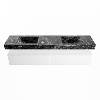 Mondiaz ALAN-DLUX Ensemble de meuble - 200cm - meuble Talc mat - 2 tiroirs - Lavabo Cloud Lava suspendu - vasque Gauche et droite - 0 trous de robinet