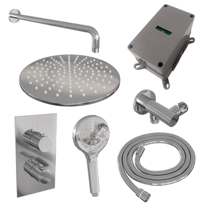 Brauer Chrome Edition Ensemble de douche pluie encastré - douche principale 30cm - bouton lisse - douchette ronde 3 positions - chrome