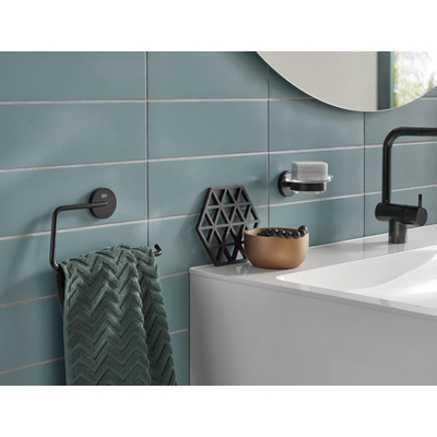 Emco Round Zeephouder - 10x9x5cm - met zeepschaal - zwart/kristal helder glas