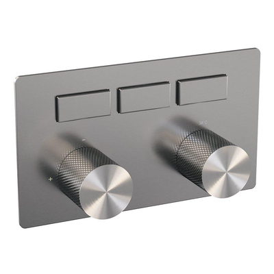 BRAUER Brushed Carving - 3 fonctions - mitigeur thermostatique encastré - boutons-poussoirs - parties encastrées/apparentes - inox brossé PVD