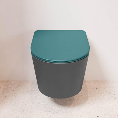 Mondiaz LAVIE hangtoilet – spoelrandloos – 36 x 53 cm – met softclose zitting – Dark grey (grijs), zitting Smag (groen)